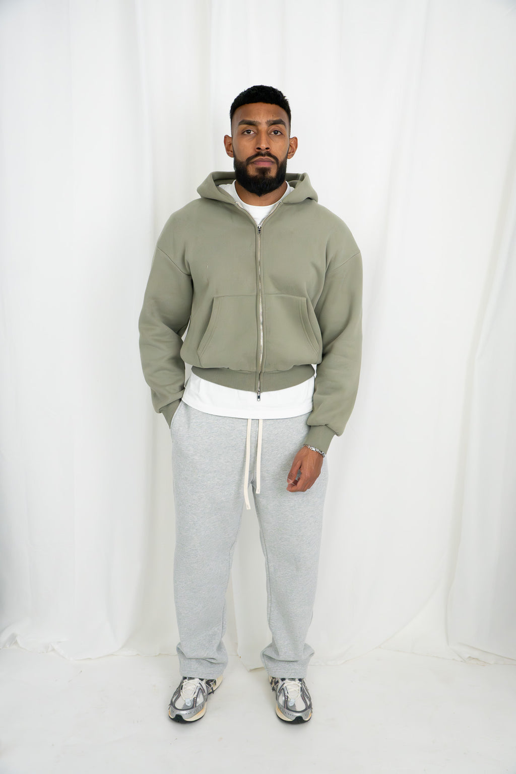 SAGE GREEN DOUBLE ZIP HOODIE