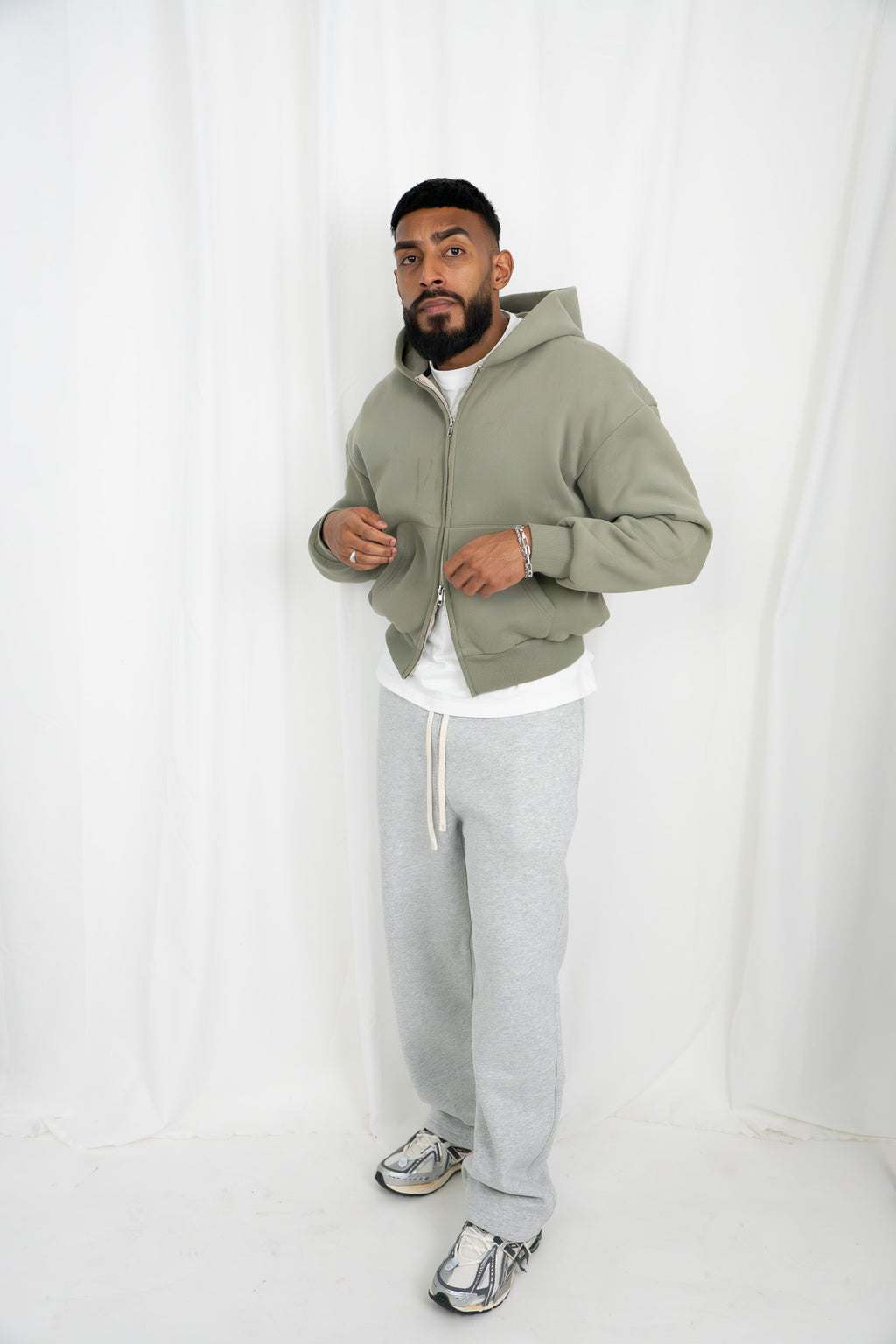 SAGE GREEN DOUBLE ZIP HOODIE