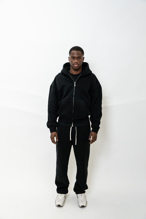 BLACK DOUBLE ZIP HOODIE