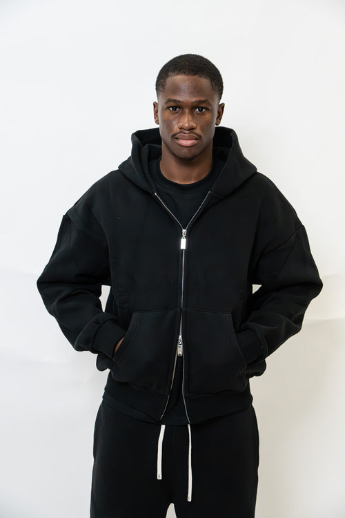 BLACK DOUBLE ZIP HOODIE